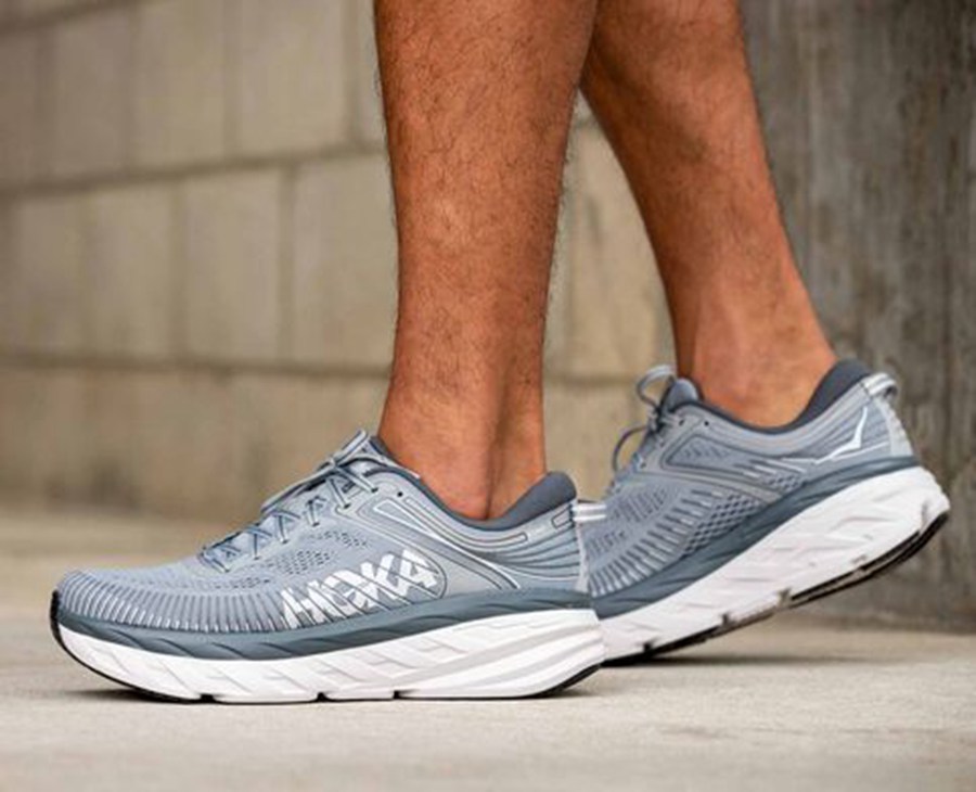 Hoka One One Mens Running Shoes - Bondi 7 - Grey - XAJV48375